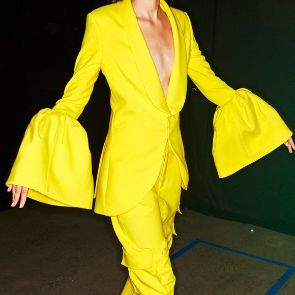 *SOLD* Prabal Gurung Tulip-sleeve Crepe Blazer In Yellow ss19 - Picture 6 of 11